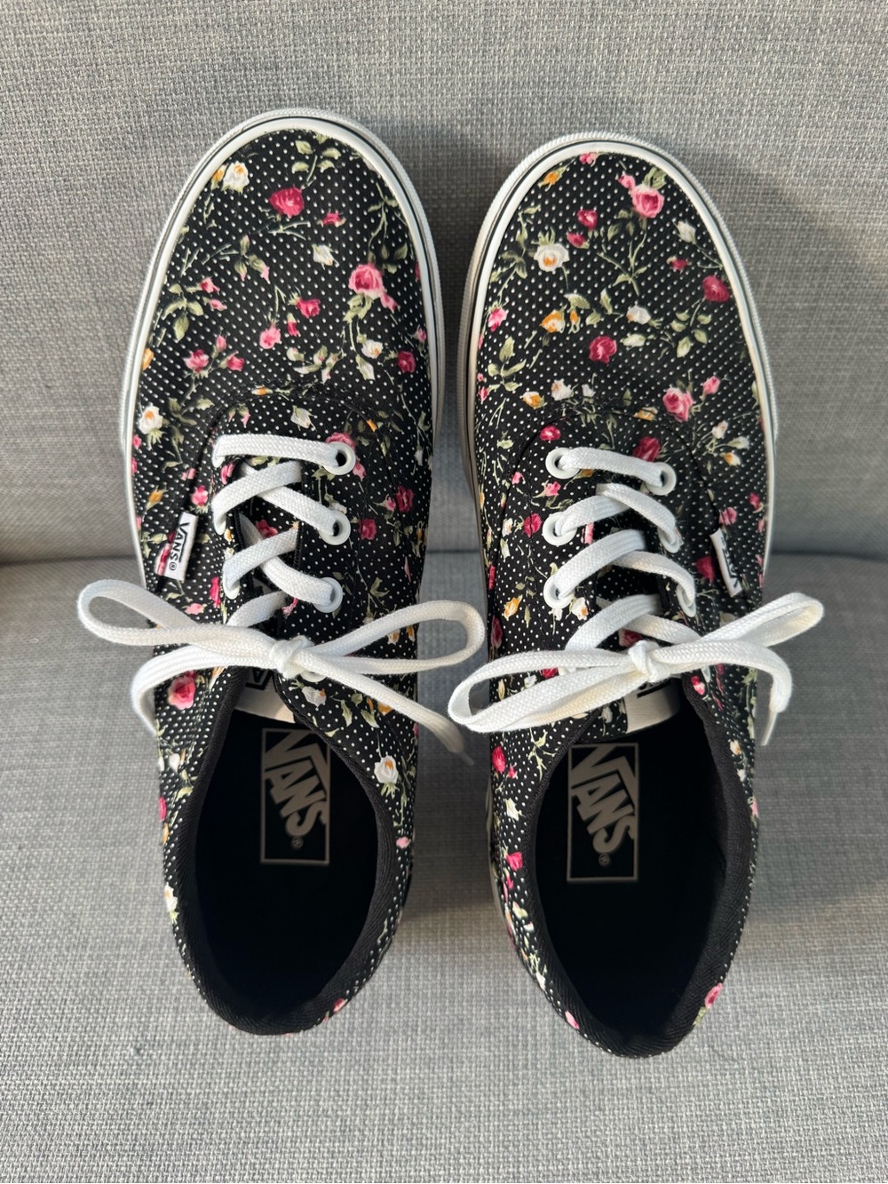 Vans Black Canvas Floral Low-Top Sneakers with Pink Accents